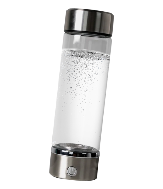 LifeWater Hydrogen Bottle with glass body and rechargeable base